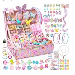 Unicorn Jewelry Box ..90 pcs Ring, Earrings, Necklace Set, Headband Making New